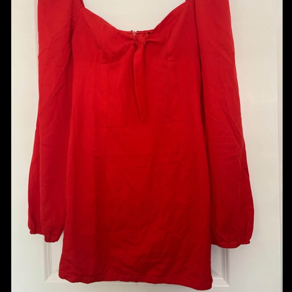 Red Mini Dress With a front Tie - Picture 2 of 4
